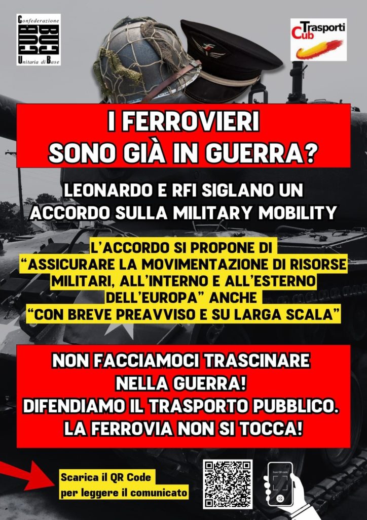 Link a CUB TRASPORTI sull'accordo RFI-Leonardo: i ferrovieri sono già in guerra?